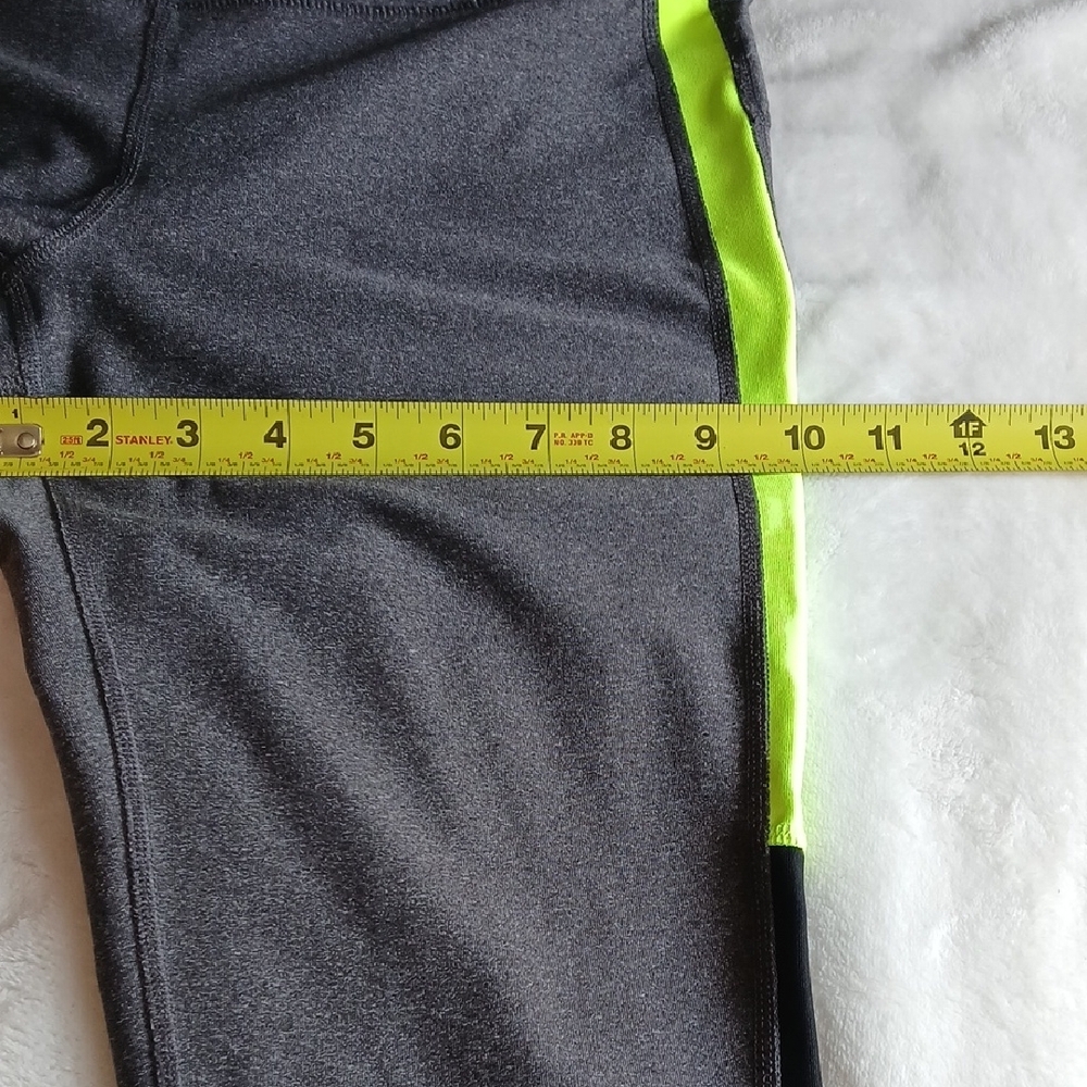 Xersion Charcoal Capri Leggings with Neon Yellow Accents - Picture 9 of 10